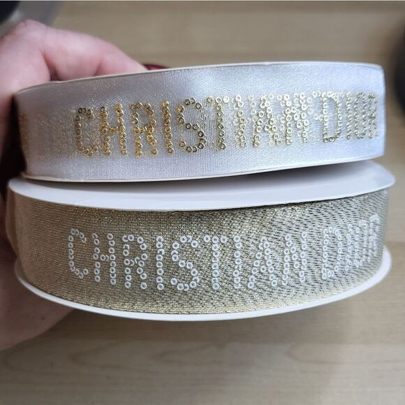 Dior Parfums Xmas Ribbon | Gold & White | Two Different Ribbon | 2 meters long - Picture 2 of 4